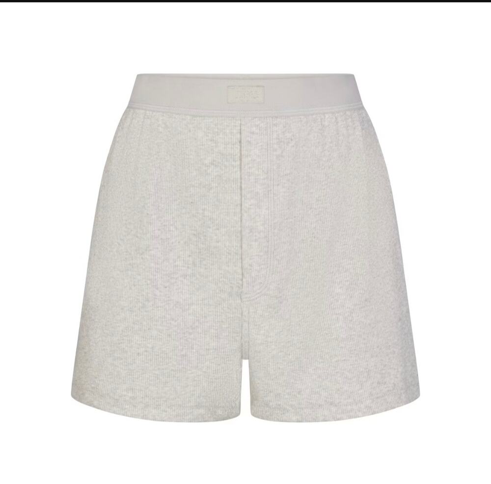 SKIMS Boyfriend Loose Boxer Shorts Heather Grey Ribbed Cotton Pajamas 3XL NWT
